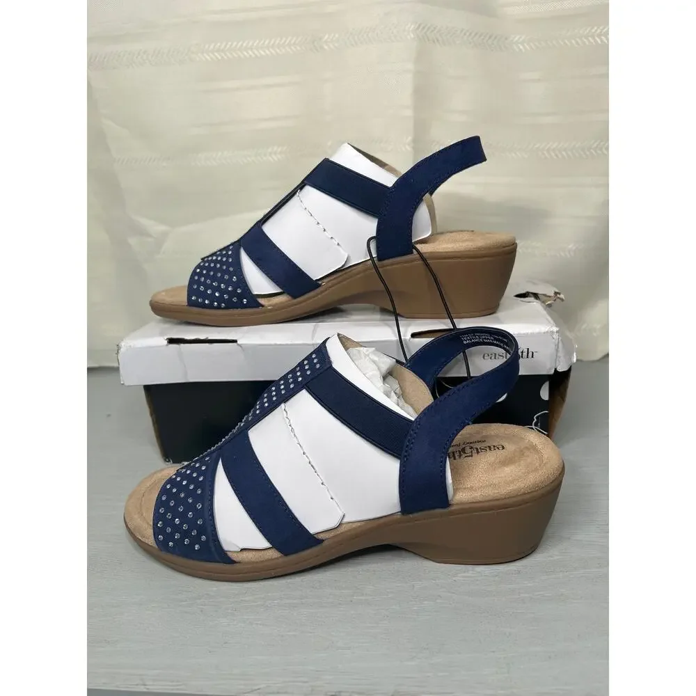 NWT East 5th Womens 11 M Navy Blue Studded Slingback Platform Sandal Shoes